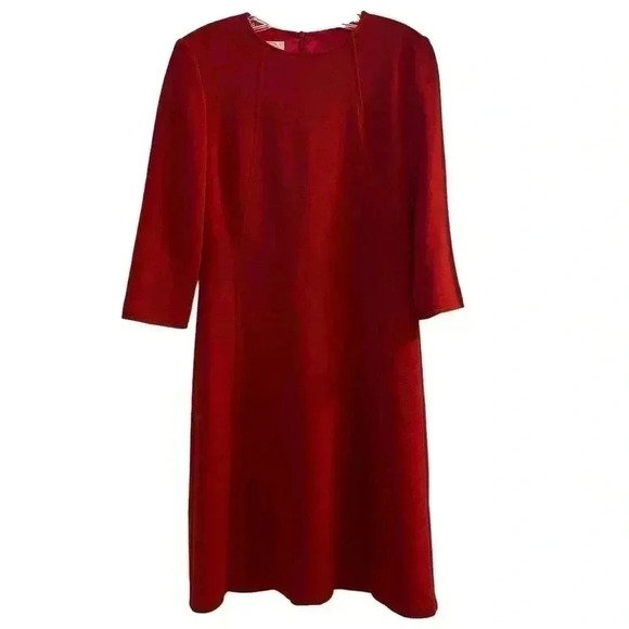Talbots Petites Red Knee Length Dress Size 8 3/4 Sleeve Elegant Sophisticated - Picture 1 of 11
